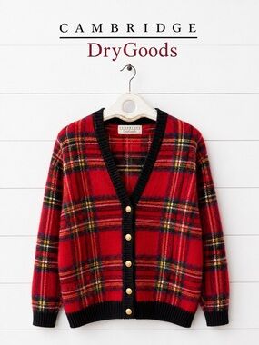 CAMBRIDGE Dry Goods Red Tartan Mohair Blend Cardigan Size M